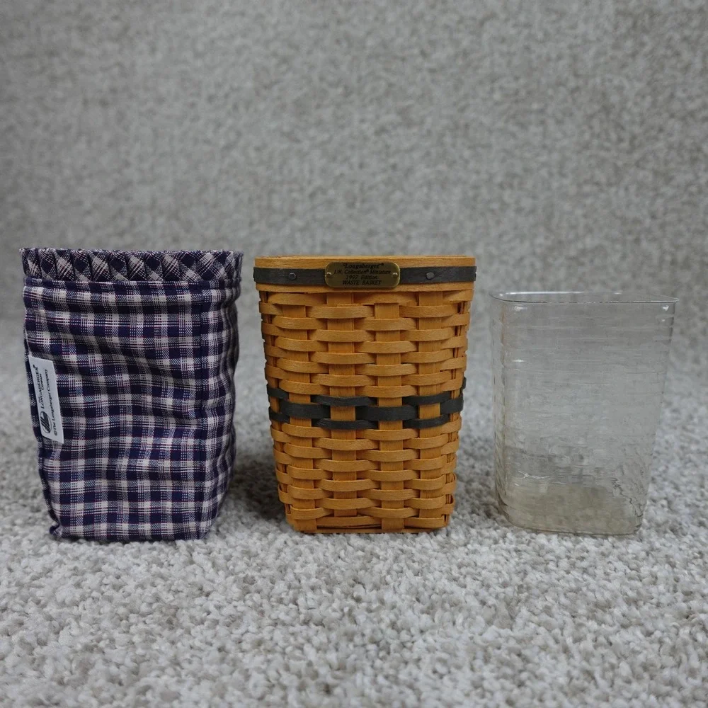 Longaberger 1997 JW Collection Miniature Waste Basket Set Liner & COA